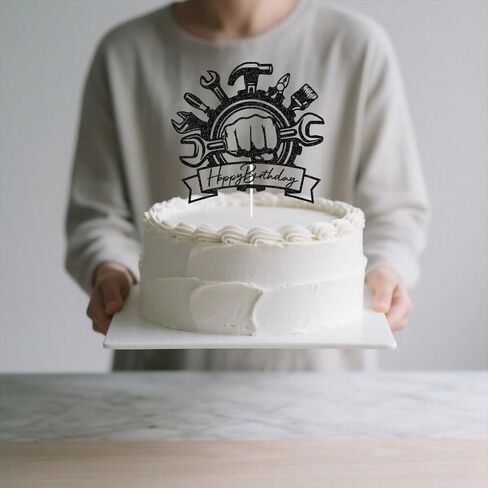Repairman Happy Birthday Cake Topper Tools Repair Engineer Cake Decoration Repair Theme Birthday Party Decor for Boys Men Black Glitter in Saudi Arabia