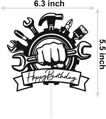 Repairman Happy Birthday Cake Topper Tools Repair Engineer Cake Decoration Repair Theme Birthday Party Decor for Boys Men Black Glitter in Saudi Arabia