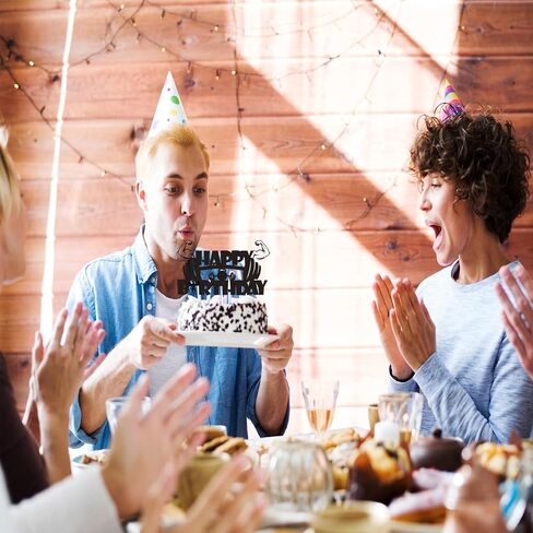 Gym Fitness Happy Birthday Cake Topper Black Glitter Cake Decorations Gym Sports Weightlifting Fit Fitness Barbell Boys Men Themed Birthday Party Supplies in Kuwait