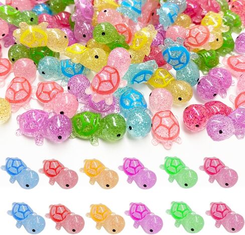 120PCS Glitter Mini Resin Turtles Sea Turtles Figurines Glow in The Dark, Cute Tiny Turtles Bulk for Cake Toppers Ocean Animal Theme Party Decor Garden Micro Landscape DIY (6 Colors) in Saudi Arabia