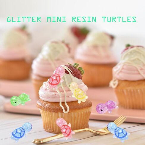120PCS Glitter Mini Resin Turtles Sea Turtles Figurines Glow in The Dark, Cute Tiny Turtles Bulk for Cake Toppers Ocean Animal Theme Party Decor Garden Micro Landscape DIY (6 Colors) in Saudi Arabia