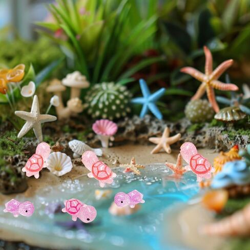 120PCS Glitter Mini Resin Turtles Sea Turtles Figurines Glow in The Dark, Cute Tiny Turtles Bulk for Cake Toppers Ocean Animal Theme Party Decor Garden Micro Landscape DIY (6 Colors) in Saudi Arabia