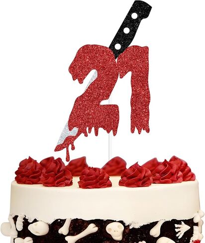 Red Glitter Killer 13 Cake Topper, Have A Killer 13th Birthday Decor, Horror Blood Knife 13th Birthday Party Decorations Supplies in Saudi Arabia