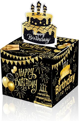 Surprise Dollar Box with Birthday Theme,Money Holder Box with Pull Out Happy Birthday Card and 30Pcs Transparent Bags,Perfect for Parties, Celebrations, and Gift Giving (black) in Saudi Arabia