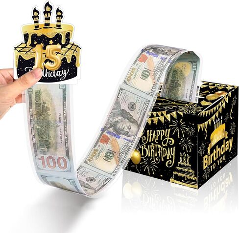 Surprise Dollar Box with Birthday Theme,Money Holder Box with Pull Out Happy Birthday Card and 30Pcs Transparent Bags,Perfect for Parties, Celebrations, and Gift Giving (black) in Saudi Arabia