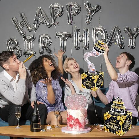 Surprise Dollar Box with Birthday Theme,Money Holder Box with Pull Out Happy Birthday Card and 30Pcs Transparent Bags,Perfect for Parties, Celebrations, and Gift Giving (black) in Saudi Arabia