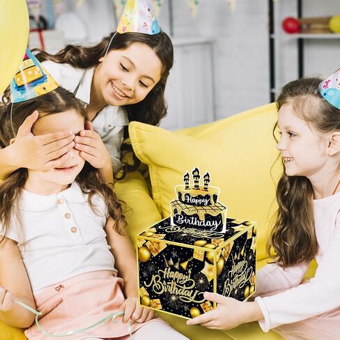Surprise Dollar Box with Birthday Theme,Money Holder Box with Pull Out Happy Birthday Card and 30Pcs Transparent Bags,Perfect for Parties, Celebrations, and Gift Giving (black) in Saudi Arabia
