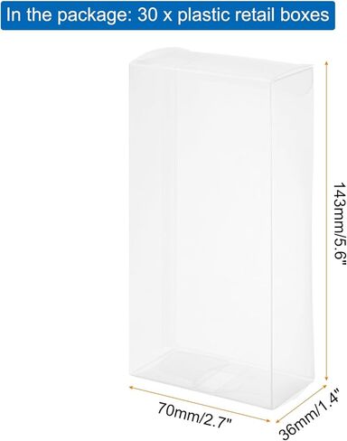 MECCANIXITY Plastic Retail Boxes 2.7"x1.4"x5.6" (70x36x143mm) Gift Box with Protecting Film for Candy, Cookies, Christmas, Wedding, Party Wrapping Clear Pack of 30 in Saudi Arabia