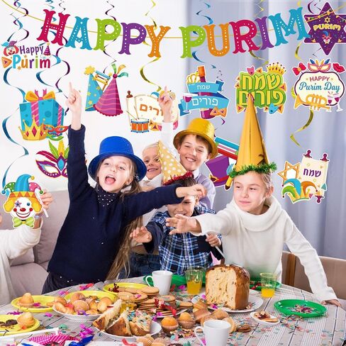38 Pcs Happy Purim Hanging Swirls Hanging Banner Decorations for Purim Day Party Decor in Saudi Arabia