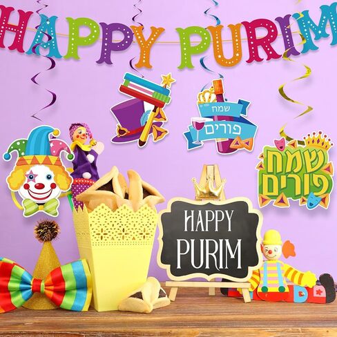 38 Pcs Happy Purim Hanging Swirls Hanging Banner Decorations for Purim Day Party Decor in Saudi Arabia