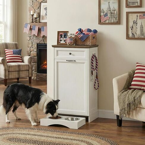 13’’ D x 21’’W x 39’’ H Dog Feeding Station with Storage, Tilt Out Dog Food Cabinet with Drawer, 2 Feeding Bowls, Pet Food Storage, Cat Feeding Station, (White Oak Grain) in Saudi Arabia