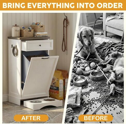 13’’ D x 21’’W x 39’’ H Dog Feeding Station with Storage, Tilt Out Dog Food Cabinet with Drawer, 2 Feeding Bowls, Pet Food Storage, Cat Feeding Station, (White Oak Grain) in Saudi Arabia