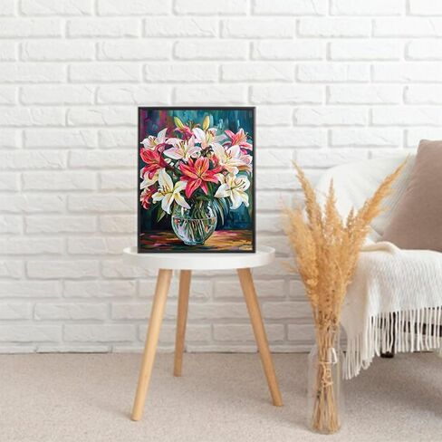 Lilies Bouquet Paint by Numbers Kits for Adults Beginners DIY Acrylic Oil Painting Kits on Canvas Easy to Paint Strong Colors Oil Paintwork for Home Decor 16x20inch (Without Frame) in Saudi Arabia