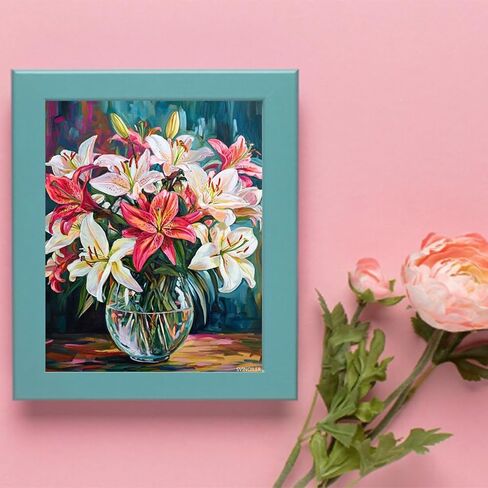 Lilies Bouquet Paint by Numbers Kits for Adults Beginners DIY Acrylic Oil Painting Kits on Canvas Easy to Paint Strong Colors Oil Paintwork for Home Decor 16x20inch (Without Frame) in Saudi Arabia
