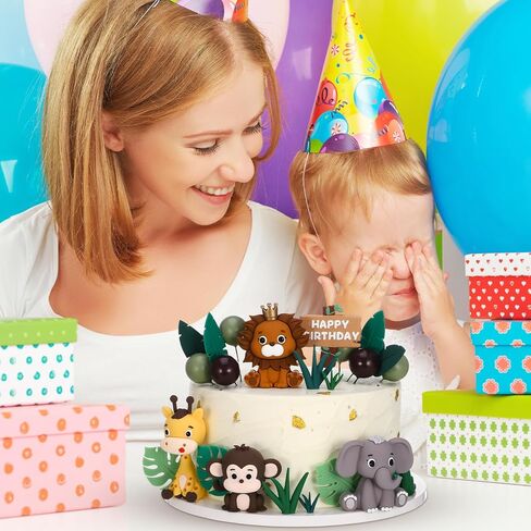 40 Pcs Safari Animal Cake Topper, Realistic Jungle Wild Cake Toppers Animal Figurines with Leaves Grass Balls Cake Decorations for Animals Themed Birthday Party Baby Shower Decorations in Saudi Arabia