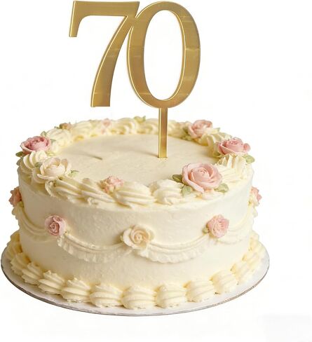 قطعة علوية للكيك رقم 70 باللون الذهبي، أغطية كعكة أكريليك سبعين، تزيين كعكة عيد الميلاد السبعين السعيد، لوازم تزيين الكيك لحفلة عيد الميلاد السبعين in Kuwait