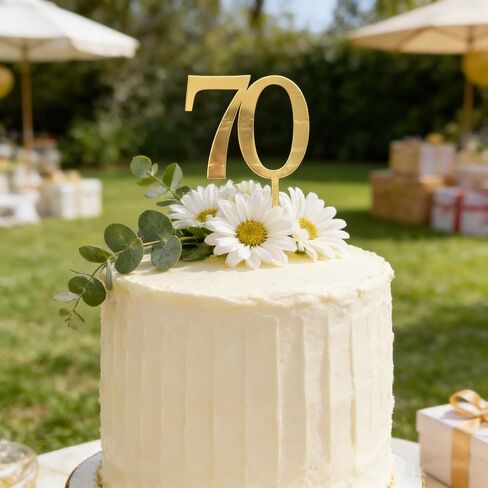 قطعة علوية للكيك رقم 70 باللون الذهبي، أغطية كعكة أكريليك سبعين، تزيين كعكة عيد الميلاد السبعين السعيد، لوازم تزيين الكيك لحفلة عيد الميلاد السبعين in Kuwait