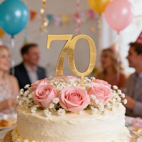 قطعة علوية للكيك رقم 70 باللون الذهبي، أغطية كعكة أكريليك سبعين، تزيين كعكة عيد الميلاد السبعين السعيد، لوازم تزيين الكيك لحفلة عيد الميلاد السبعين in Kuwait
