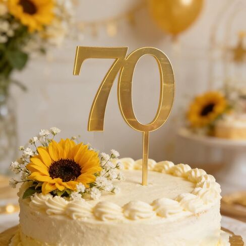 قطعة علوية للكيك رقم 70 باللون الذهبي، أغطية كعكة أكريليك سبعين، تزيين كعكة عيد الميلاد السبعين السعيد، لوازم تزيين الكيك لحفلة عيد الميلاد السبعين in Kuwait