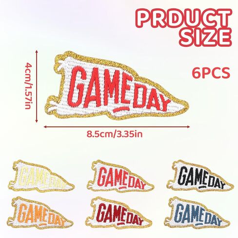 6PCS Game Day Iron-On Patch, Gaming-Day Patche, Chenille Applique Sew on Patches, Embroidered Football Patch Sew on Badge for DIY, Jackets, Bags, Hats, Clothes in Kuwait