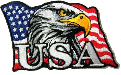 USA American Flag Eagle Head Novelty Embroidered 4 Inch Jacket Patch - Iron on Backing or Sew On in Saudi Arabia