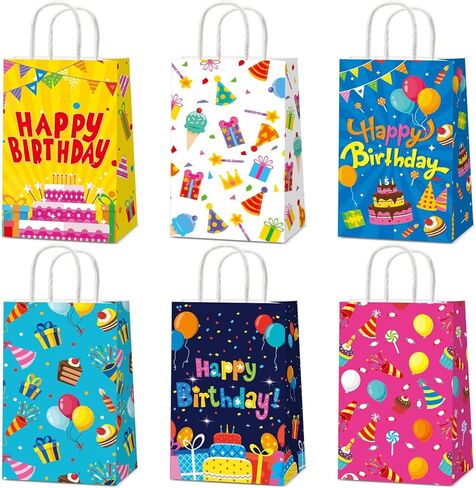 24Pcs Happy Birthday Gift Bags with Handle Colorful Party Favor Bags Colorful Happy Birthday Paper Goodie Bag Balloon Cake Print Treat Candy Bag for Kids Boys Girls Party Decorations 8.27*5.91*3.15" in Saudi Arabia