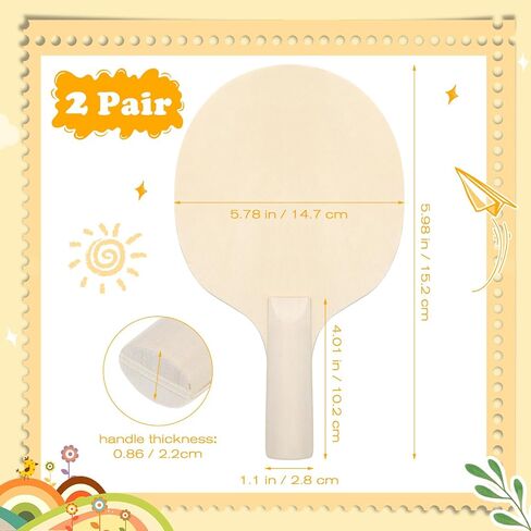 مضارب تنس الطاولة الخشبية غير المكتملة، زوجان من مضارب تنس الطاولة الخشبية غير المطلية - مضارب تنس طاولة خشبية عادية للألعاب الداخلية والخارجية in Kuwait