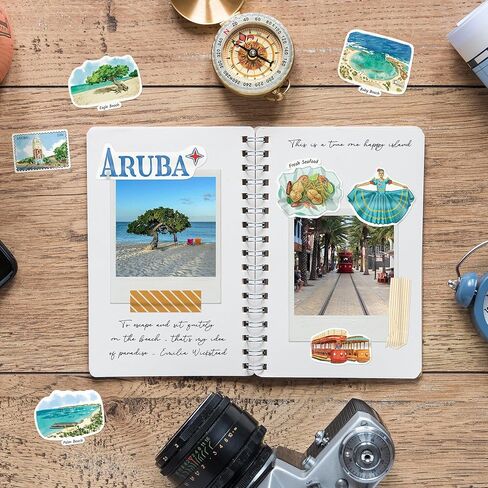 Navy Peony Relaxing Aruba Travel Stickers (28pcs)-Watercolor, Caribbean, Oranjestad, Aruban-Themed Vacation Stickers for Scrapbooks, Journals in Saudi Arabia