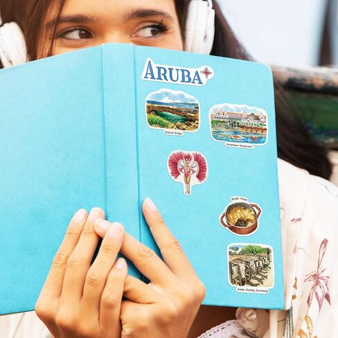 Navy Peony Relaxing Aruba Travel Stickers (28pcs)-Watercolor, Caribbean, Oranjestad, Aruban-Themed Vacation Stickers for Scrapbooks, Journals in Saudi Arabia