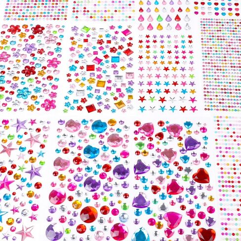 DIYASY 3228 Pcs Gem Stickers, Self Adhesive Rhinestone Jewel DIY Crafts Acrylic Gems Stickers Star Heart Round Shapes Diamond Sticker Supplies for Kids 12 Sheets in Saudi Arabia