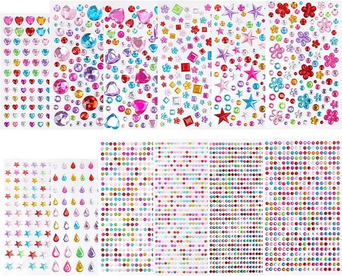 DIYASY 3228 Pcs Gem Stickers, Self Adhesive Rhinestone Jewel DIY Crafts Acrylic Gems Stickers Star Heart Round Shapes Diamond Sticker Supplies for Kids 12 Sheets in Saudi Arabia