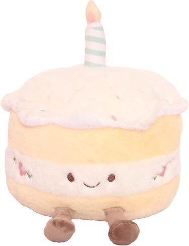 Soft Plush Birthday Cake Stuffed Animal, White and Yellow, 8 Inch, Decorative Candle Design, Kids Gift in Saudi Arabia