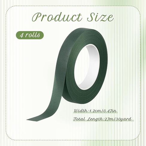 Green Floral Tape, 4 Rolls 1/2 Inch Wide Floral Tape for Fresh Flowers Flower Bouquet Accessories for Bouquets Stem Wrapping Florals Arranging Craft Projects Corsages Wedding Bouquet (30 Yard) in Saudi Arabia