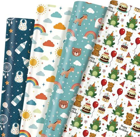 Pineraap 12 Sheets Baby Girl Wrapping Paper, 19.7" x 27.6", Pink Elephant Birthday Gift Wrap with Polka Dots Stripes Leaves Design for Baby Shower Birthday Wedding Newborn Gifts Valentine's Day in Saudi Arabia