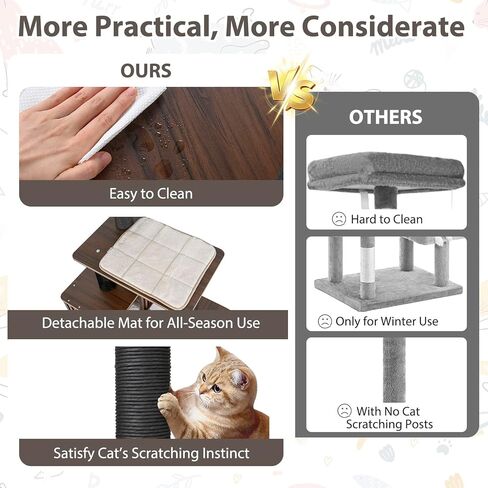 PETSITE 59.5 Inches Modern Cat Tree, Multi-Level Cat Tower with Scratching Posts, Large Condo with Removable Pad, Cushioned Soft Top Perch, and Interactive Dangling Ball (Brown) in Kuwait
