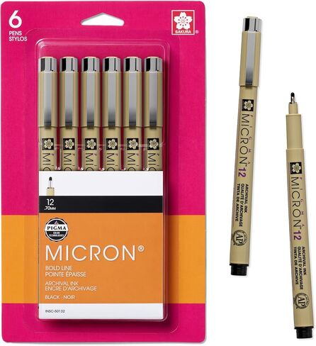 SAKURA Pigma Micron Fineliner Pens - Archival Black Ink Pens - Pens for Writing, Drawing, or Journaling - Black Colored Ink - 12 Point Size - 6 Pack in Saudi Arabia