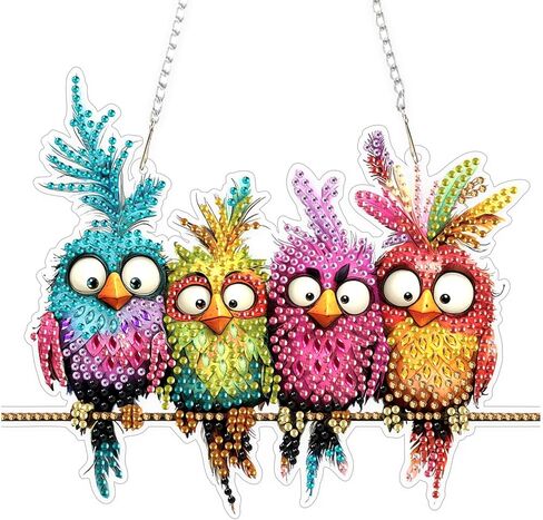 tostog شنقا مجموعات الفن الماس للبالغين، لوحات الماس للبالغين نافذة المعلقات، الطيور الماس الفن مجموعات نافذة المعلقات، 5d لوحات الماس شنقا قلادة عدة جوهرة اللوحة جدار ديكور هدية in Kuwait