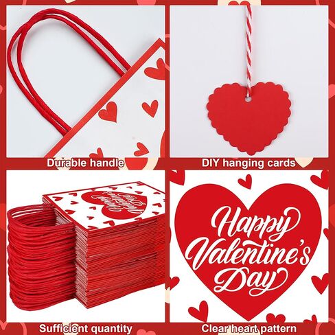 24 Pcs Valentine's Day Paper Gift Bags with Tissues and Tags Red Hearts Gifts Wrapping Bag Valentines Day Goodies Treat Bags for Valentines Wedding Anniversary Birthday Party Gift Exchange Supplies in Saudi Arabia