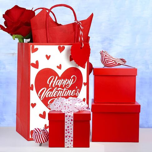 24 Pcs Valentine's Day Paper Gift Bags with Tissues and Tags Red Hearts Gifts Wrapping Bag Valentines Day Goodies Treat Bags for Valentines Wedding Anniversary Birthday Party Gift Exchange Supplies in Saudi Arabia