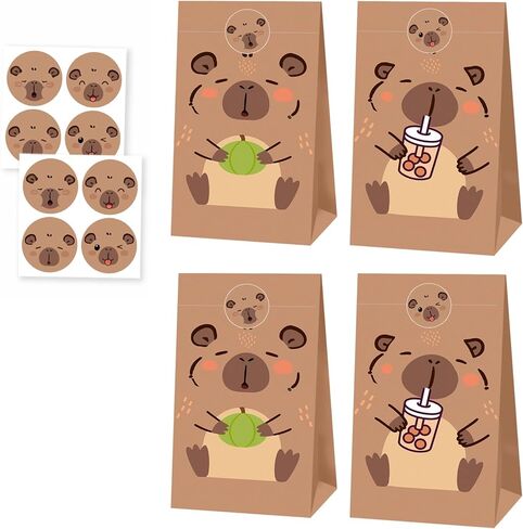 24 Pcs Capybara Gift Bags, Double-Sided Cute Capybara Pattern Party Favor Bags with Stickers for Snacks Candies Small Gifts Animal Themed Birthday Party Supplies in Saudi Arabia