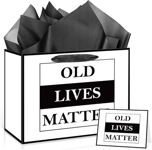 Yomaiha Funny Birthday Bag Gifts for Old Men Women, Funny Gift Bag with Tissue Paper Greeting Card OLD LIVES MATTER Birthday Bag for Dad Husband 50th 60th 70th 80th 90th Retirement Decorations in Saudi Arabia