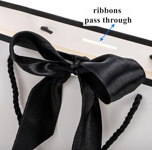Tebery 30 Pack Gift Bags with Handle, Medium Thank you Paper Bag Bulk with Bow Ribbon, White and Black Wrap Bags for Valentine's Day Party Wedding Bridesmaid Birthday Graduation Housewarming, 11 x 3.9 x 7.8 Inch in Saudi Arabia