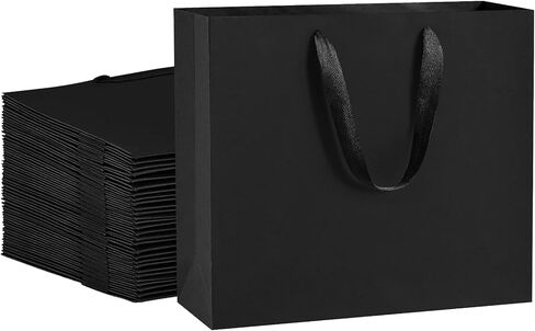 BagDream Black Gift Bags 12.5x4.5x11 50Pcs Large Black Paper Bags with Handles Bulk, Sturdy Paper Gift Sacks for Birthday Wedding Party Favors, Retail, Shopping in Saudi Arabia
