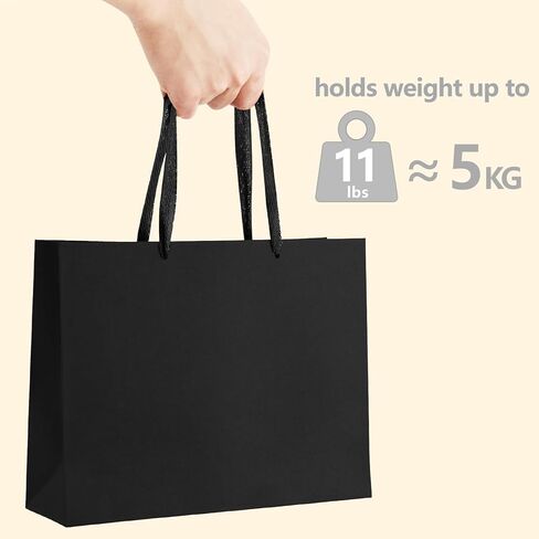 BagDream Black Gift Bags 12.5x4.5x11 50Pcs Large Black Paper Bags with Handles Bulk, Sturdy Paper Gift Sacks for Birthday Wedding Party Favors, Retail, Shopping in Saudi Arabia