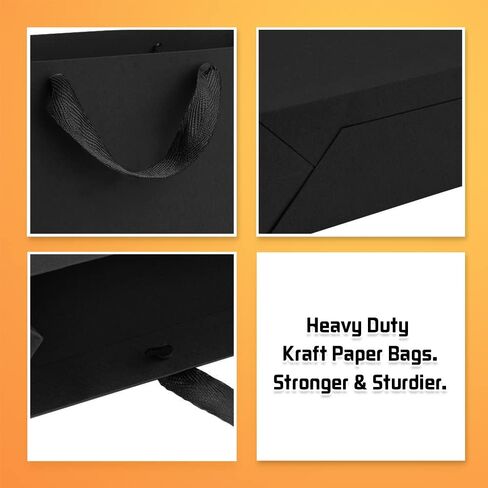 BagDream Black Gift Bags 12.5x4.5x11 50Pcs Large Black Paper Bags with Handles Bulk, Sturdy Paper Gift Sacks for Birthday Wedding Party Favors, Retail, Shopping in Saudi Arabia