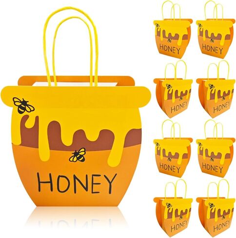 Bacideler Bee Themed Party Favor Bags Honey Bee Pot Gift Bags with Handles Honey Jars Goodie Treat Bags for Bee Day Baby Shower First Birthday Wedding Party Gifts Bag Pack of 8 in Saudi Arabia