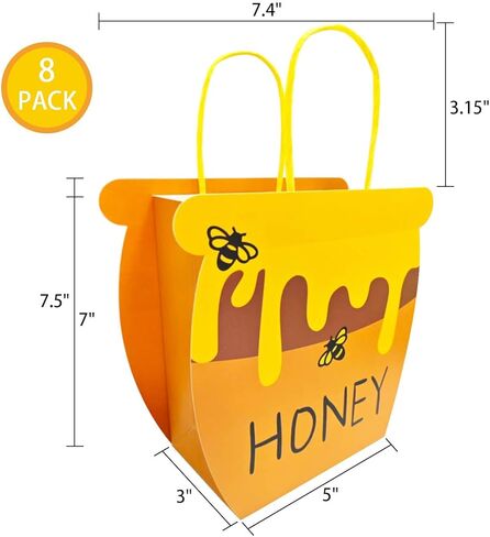 Bacideler Bee Themed Party Favor Bags Honey Bee Pot Gift Bags with Handles Honey Jars Goodie Treat Bags for Bee Day Baby Shower First Birthday Wedding Party Gifts Bag Pack of 8 in Saudi Arabia