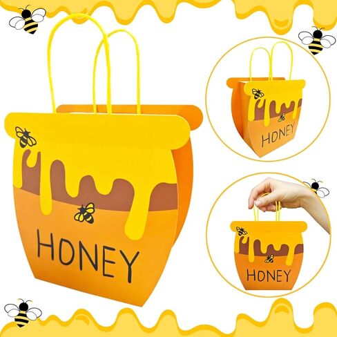 Bacideler Bee Themed Party Favor Bags Honey Bee Pot Gift Bags with Handles Honey Jars Goodie Treat Bags for Bee Day Baby Shower First Birthday Wedding Party Gifts Bag Pack of 8 in Saudi Arabia