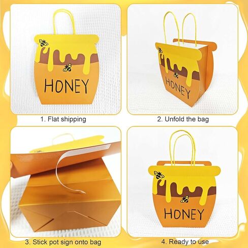 Bacideler Bee Themed Party Favor Bags Honey Bee Pot Gift Bags with Handles Honey Jars Goodie Treat Bags for Bee Day Baby Shower First Birthday Wedding Party Gifts Bag Pack of 8 in Saudi Arabia