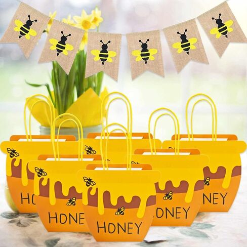 Bacideler Bee Themed Party Favor Bags Honey Bee Pot Gift Bags with Handles Honey Jars Goodie Treat Bags for Bee Day Baby Shower First Birthday Wedding Party Gifts Bag Pack of 8 in Saudi Arabia